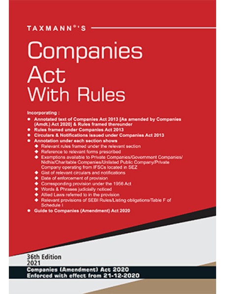 Companies Act with Rules By taxmann Hardbound Pocket 36th Edition January 2021